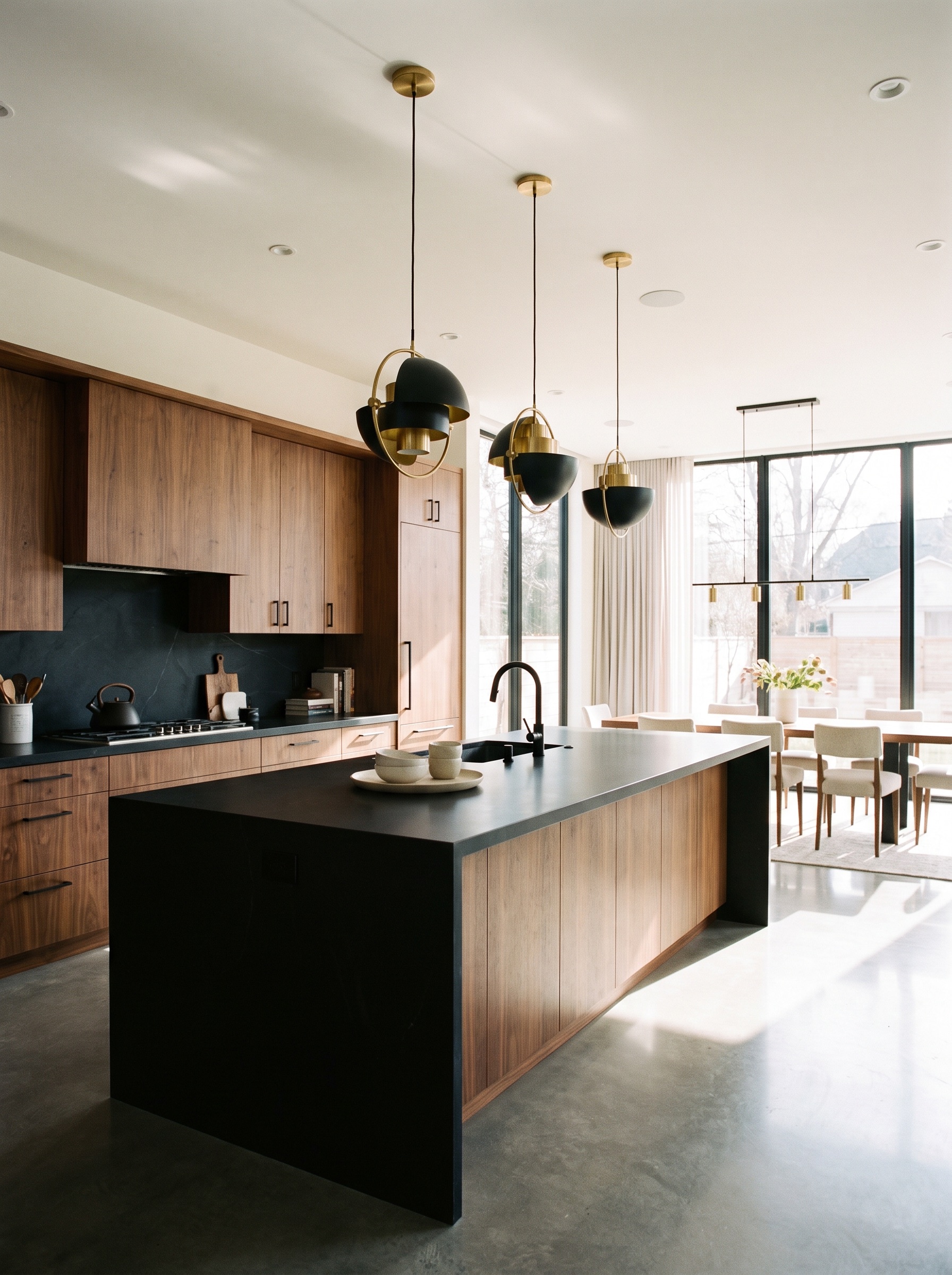 Sleek modern kitchen with a large island and warm wood finishes